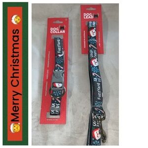 🌇 FUZZ YARD Gray SANTA PAWS Set: Collar (Small) & Leash NWT
